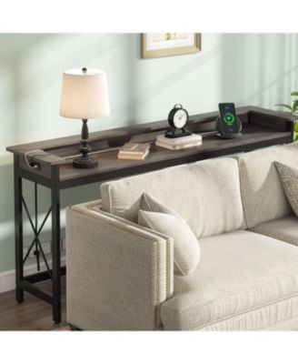 Console Table, 70.9-Inch Engineered Wood and Metal, Extra Long Design with Outlets, USB Ports, and Charging Station, Sofa Table