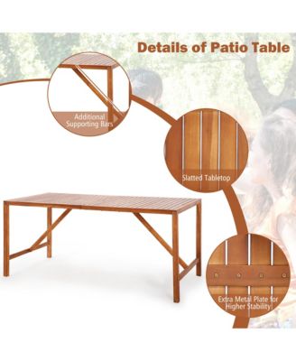 Patio Rectangle Acacia Wood Dining Table Spacious Slatted