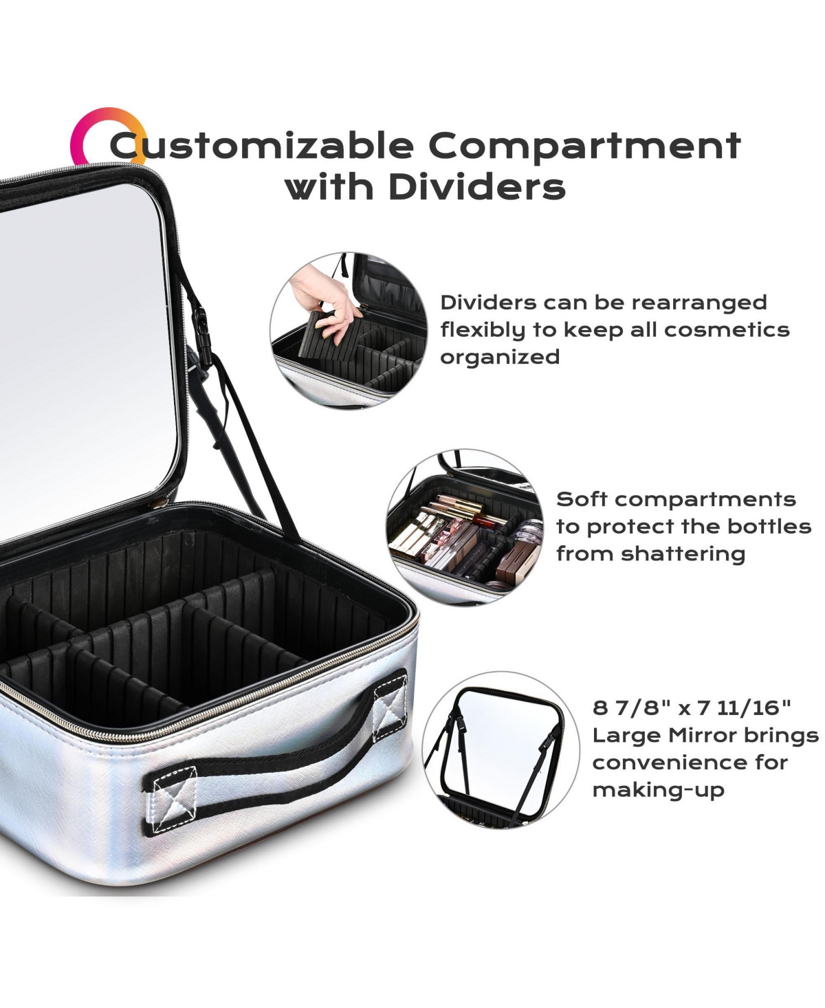 Byootique Small Makeup Case Storage Box Cosmetic Bag Mirror Toiletry Organizer