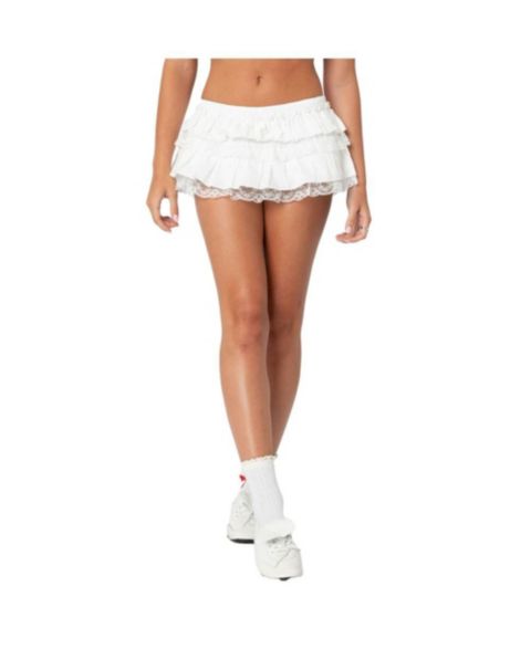 Женская юбка-шорты Edikted Lacey Ruffled Bloomer Skort, цвет: Чёрный
