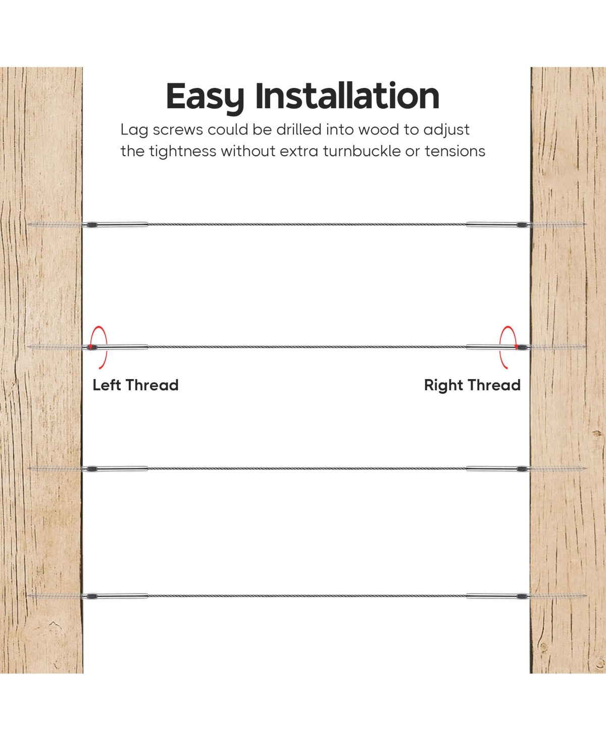 Yescom Stainless Steel Left Right Handed Thread Swage Lag Screws Cable Railing 40 Pack
