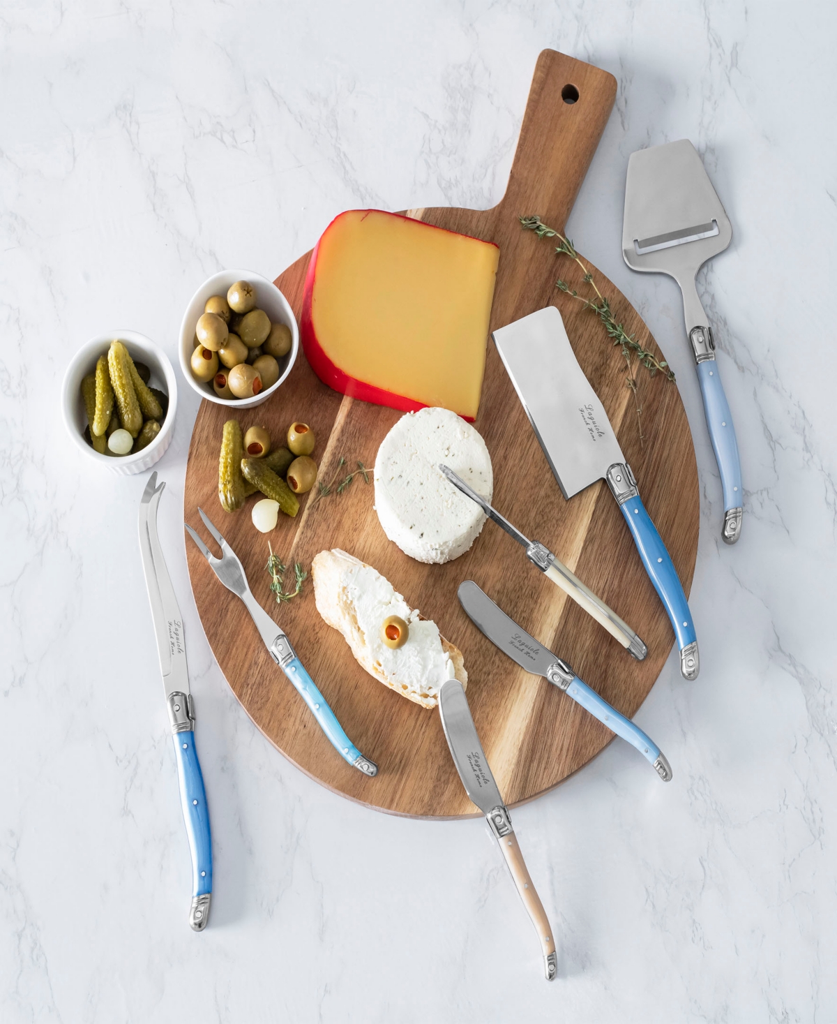 French Home Laguiole 10 Piece Cheese Knives And Spreaders Set With Wood Board In Shades Of Blue