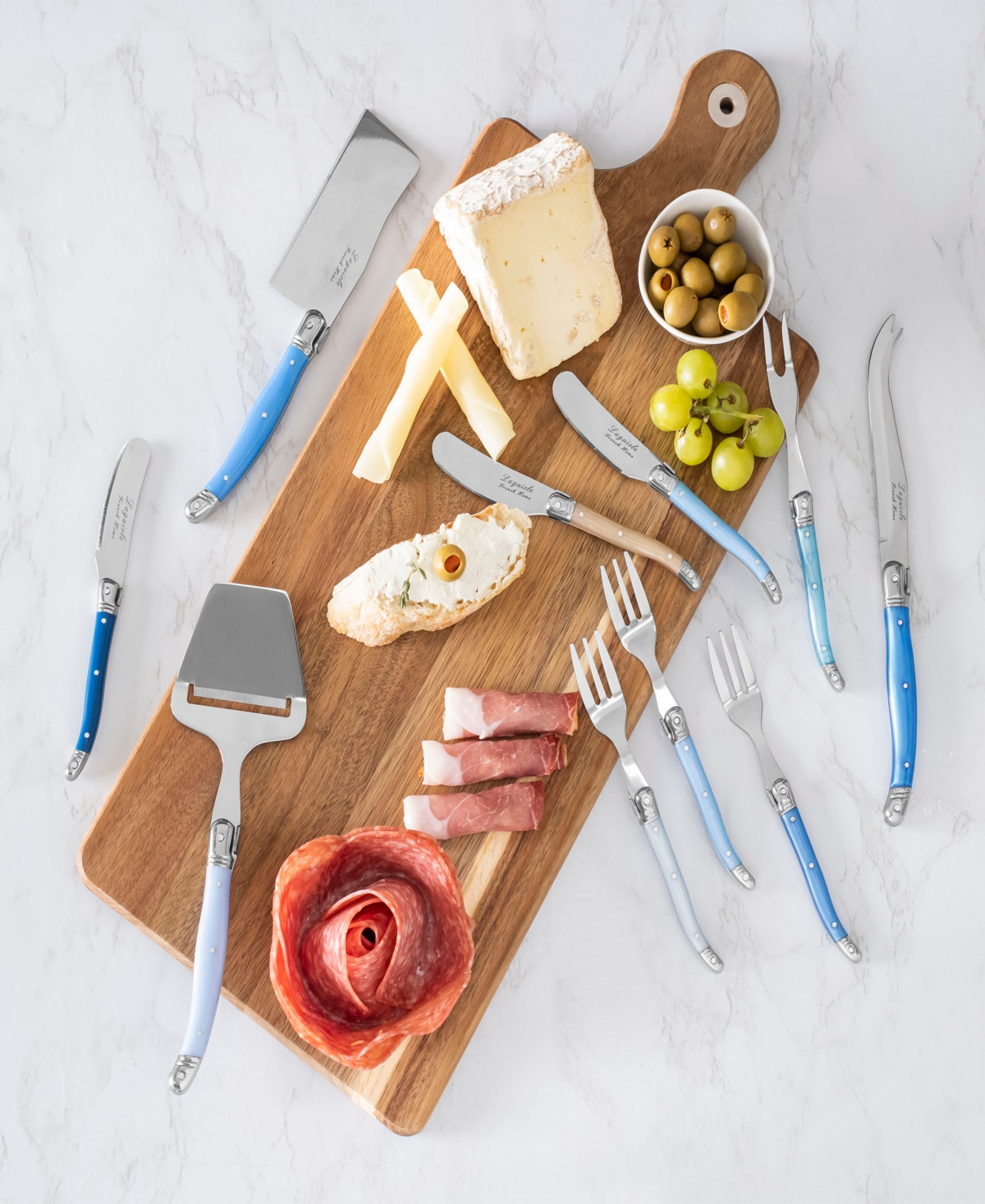 French Home Laguiole 13 Piece Charcuterie Set With Wood Serving Board In Shades Of Blue