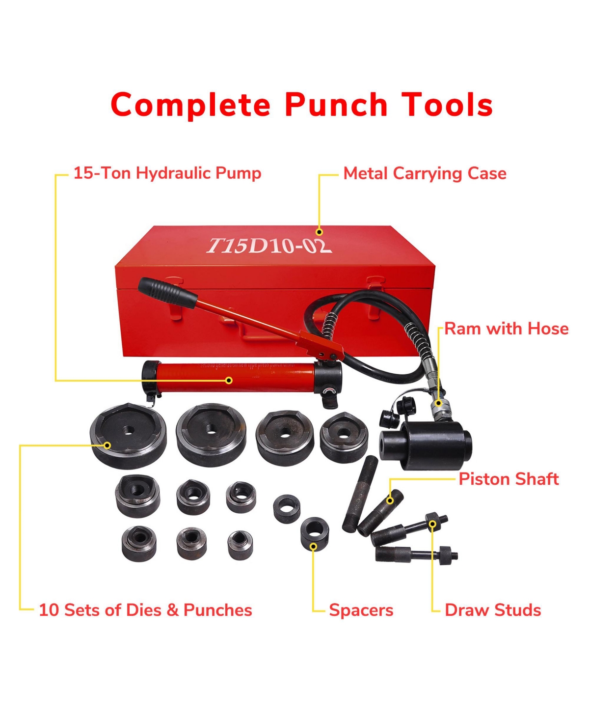 Yescom 15 Ton Hydraulic Punch Driver Kit Manual Hole Knockout Puncher Tool w/ 10 Dies