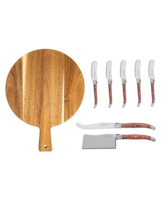 Laguiole 8 Piece Cheese Knives and Spreaders with Pakkawood Handles and Serving Board