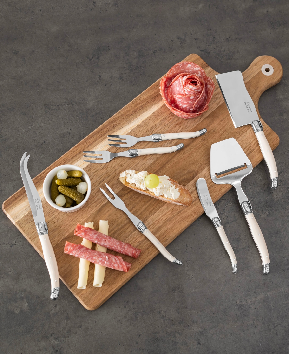 French Home Laguiole 14 Piece Charcuterie With Wood Serving Board In Faux Ivory And Wood
