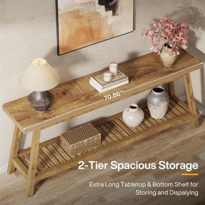 Farmhouse Console Entryway Table: 70.9 Inches Extra Long Console Table for Entryway, 2-Tier Narrow Wood Foyer Sofa Couch Table