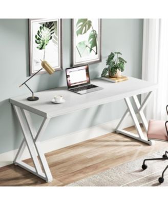 Writing Computer Desk, 55 inch Heavy Duty Study Desk with Z-Shaped Metal Leg, Modern Simple Home Office Computer Desk