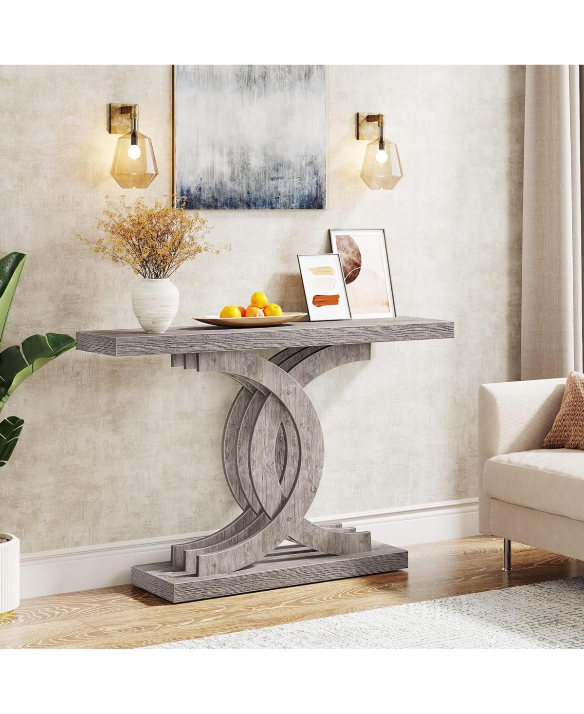 Tribesigns Console Tables Modern Farmhouse 39-inch Entryway Table with Geometric Base, Wooden & Metal Hallway Table/Narrow Sofa/Accent Table for Entra