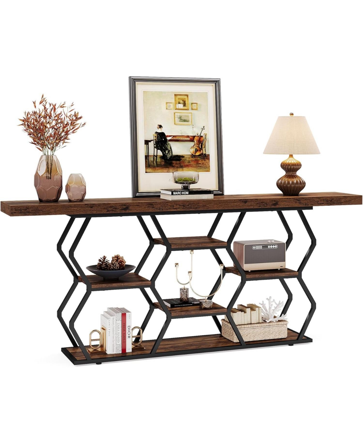 Tribesigns 55-Inch Console Table with Led Lights, Farmhouse 2-Tier Narrow Sofa Table with Storage