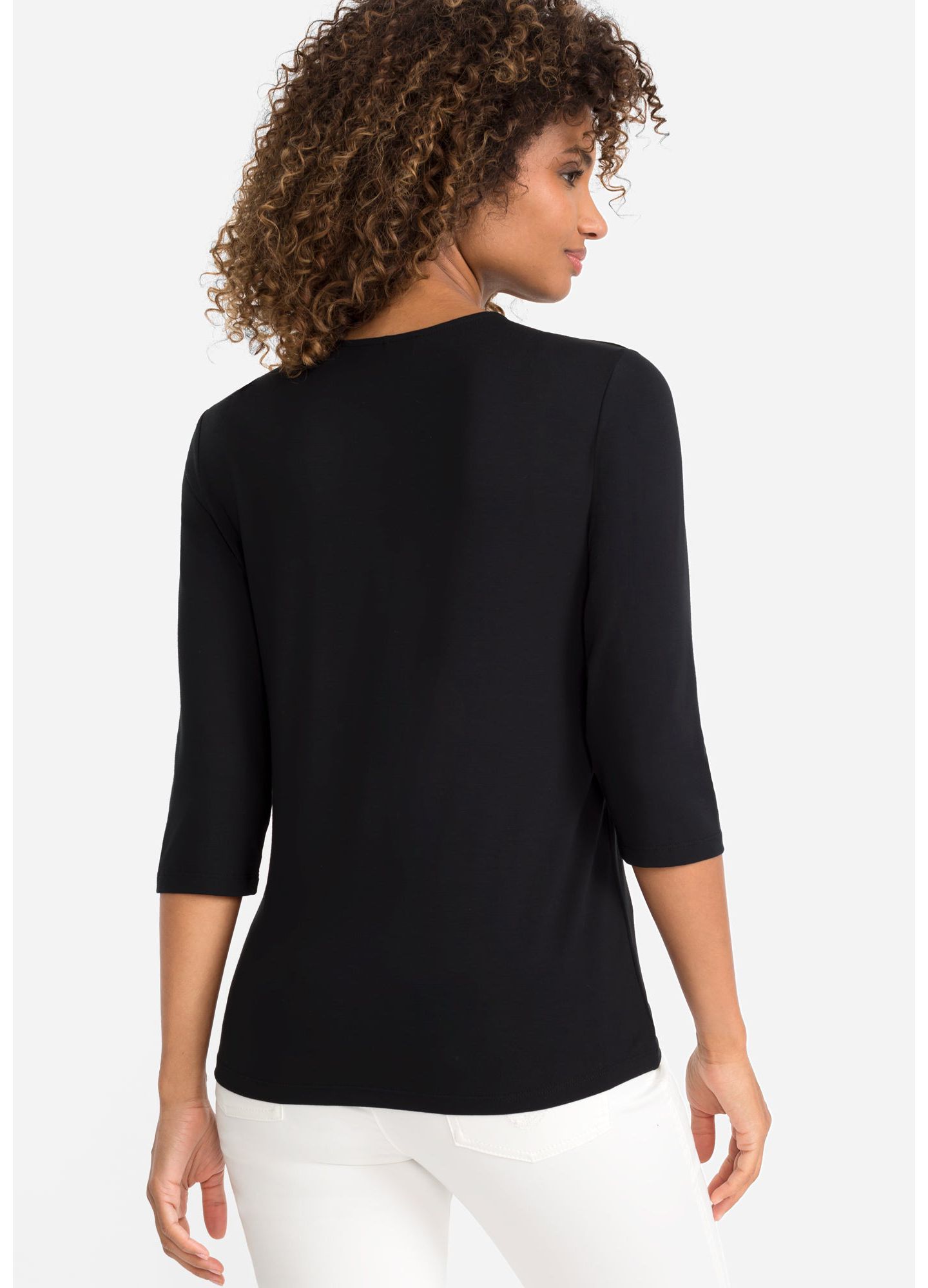 Женская футболка Olsen 3/4 Sleeve V-Neck, цвет: Чёрный — фото 2