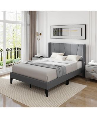Full Size Upholstered Bed Frame w/ Elastic Pockets Mattress Foundation Gray