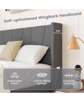 Full Size Upholstered Bed Frame w/ Elastic Pockets Mattress Foundation Gray