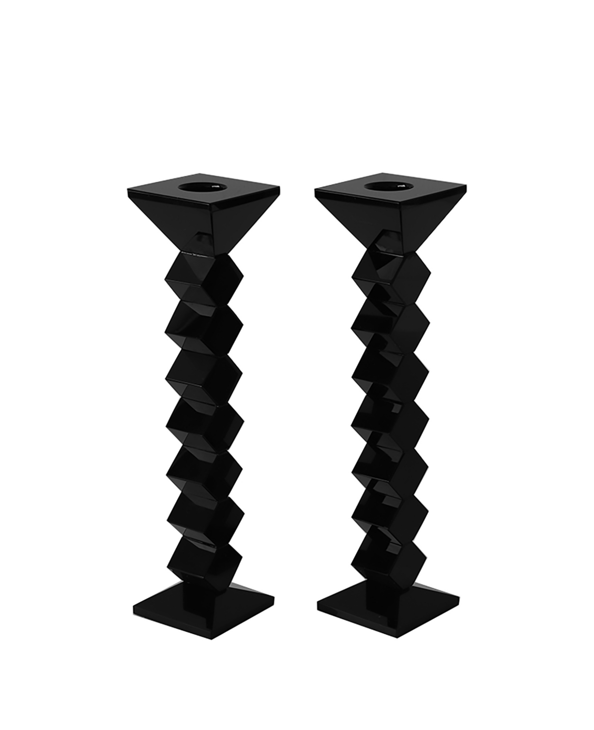 Lainy Home 8" Zig Zag Crystal Candlesticks, Set Of 2 In Black