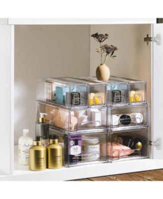 3 Piece (2 Small & 1 Medium) Clear Stackable Pull-Out Drawers - Organization and Storage Containers