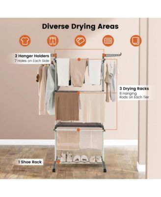 4-tier Clothes Drying Rack with Rotatable Side Wings and Collapsible Shelves-Gray