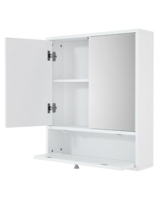 Double Door Wall-Mounted Bathroom Mirrored Medicine Cabinet-White