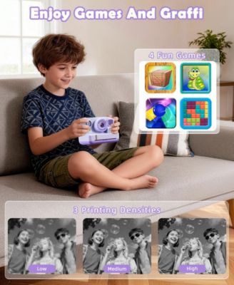 Kids Instant Print Camera 48MP with 16X Digital Zoom, 1080P HD Video, Bluetooth, Dual Lens, 2.4" Screen - Includes 32GB SD Card & 3 Print Rolls