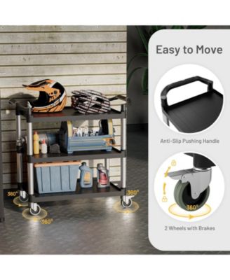 3 Tier Rolling Cart Utility Cart with Lockable Wheels Rolling Metal Storage