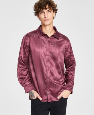 Tinsel - Men's Striped Satin Long Sleeve Button-Front Shirt