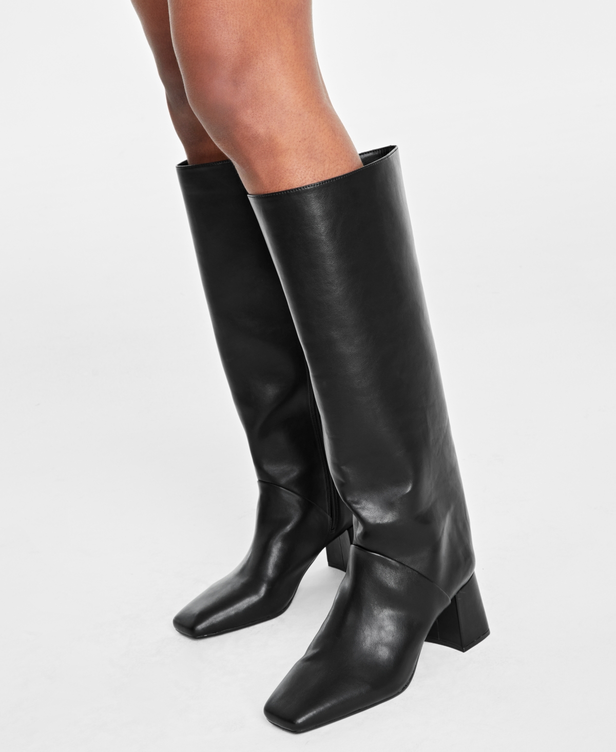 On 34th Women's Millerr Square-toe Knee High Boots, Created For Macy's In Black Smooth