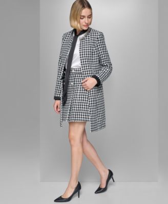 Women's Convertible Rhinestone-Collar Houndstooth Jacket