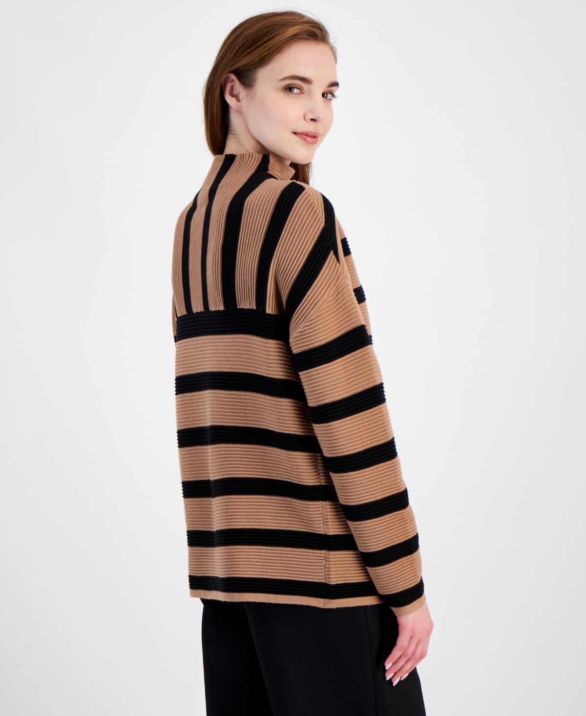 T Tahari Women's Funnel-Neck Stripe-Print Sweater