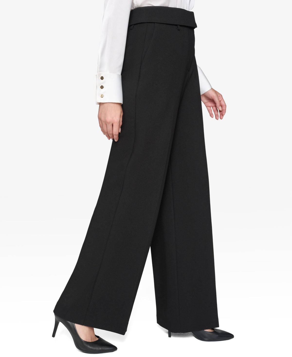 Karl Lagerfeld Paris Women's Wide-Leg Foldover-Waist Pants