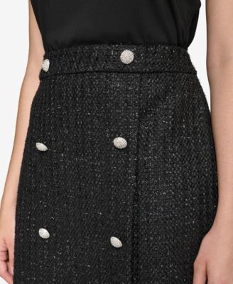 Women's Faux-Wrap Button-Trim Tweed Skirt 