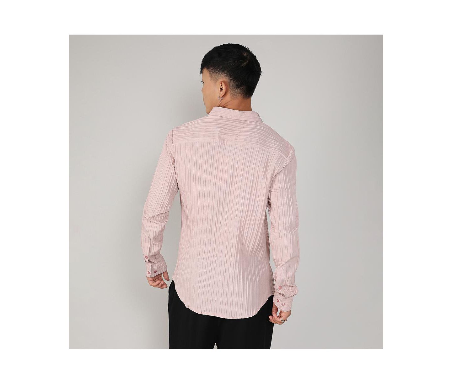 Мужская рубашка Cahoot Campus Sutra Blush Pink Self-Design Striped, цвет: Розовый — фото 4