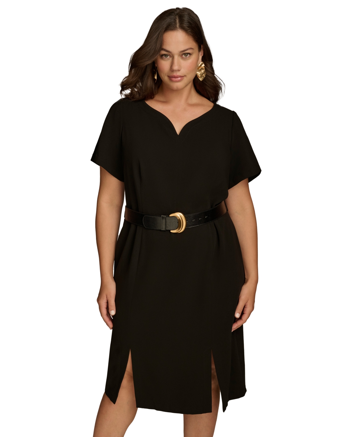 Donna Karan New York Plus Size Belted Short-Sleeve Dress