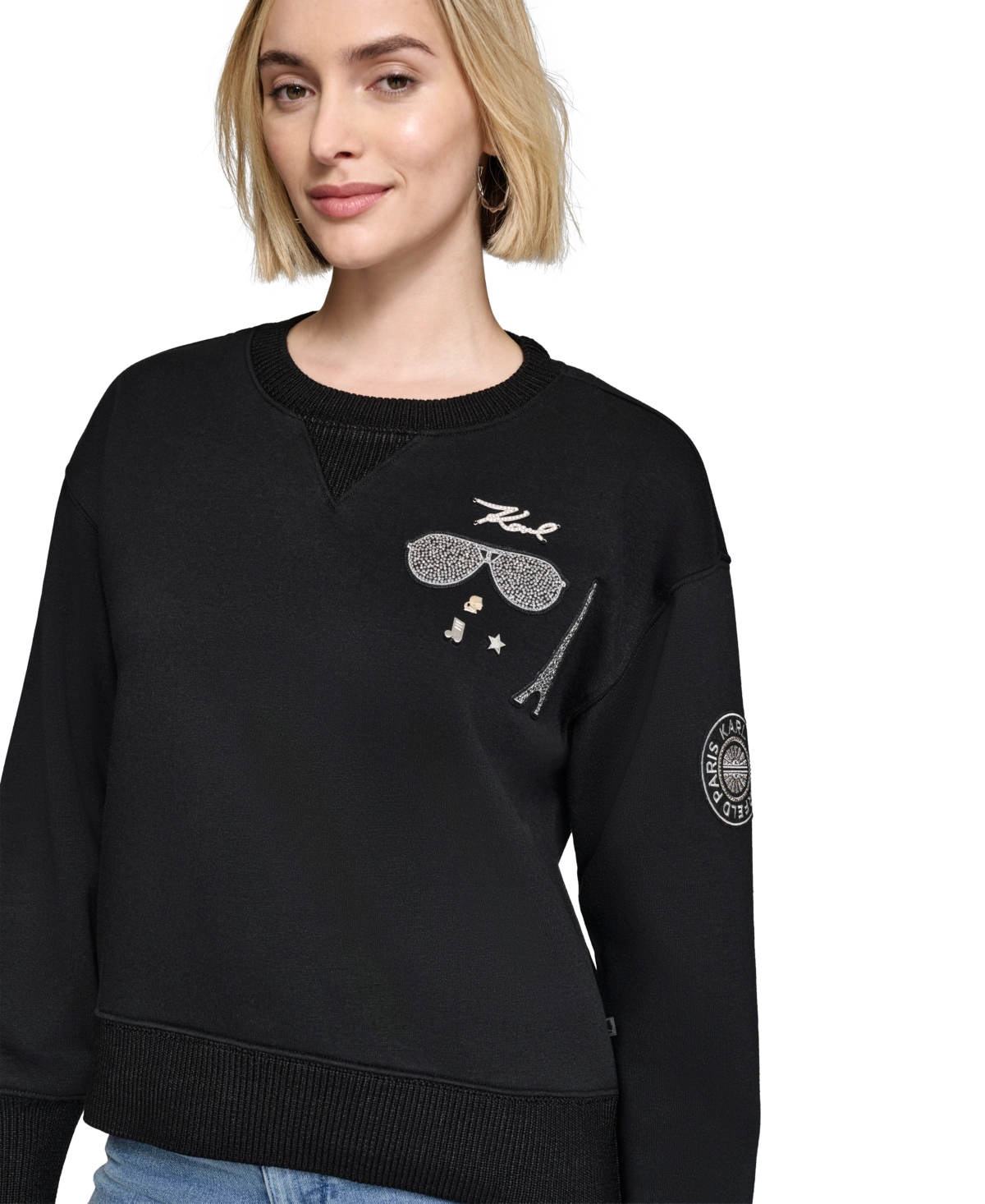 Karl Lagerfeld Paris Women's Embellished Patch Sweater