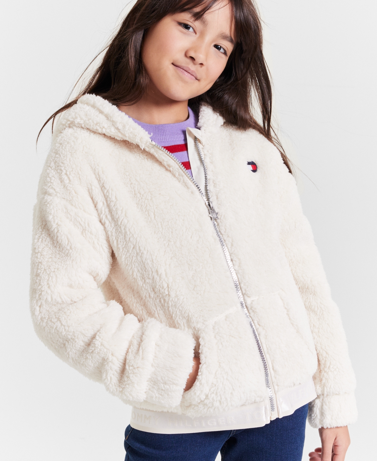 Tommy Hilfiger Big Girls Minky Zip Front Hoodie