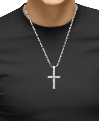 EFFY&reg; Men's Zircon Cross 22" Pendant Necklace in Sterling Silver 