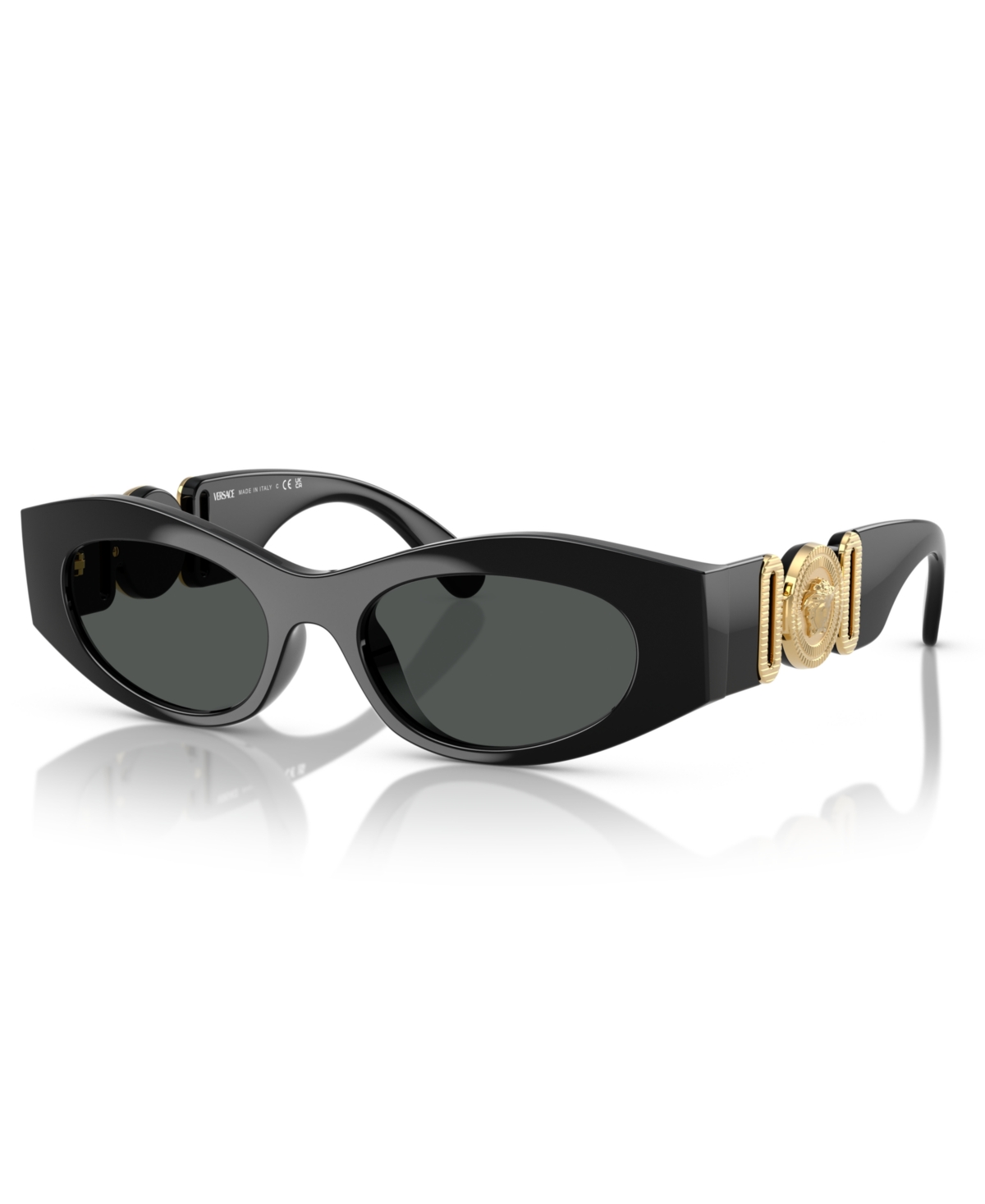 Versace Medusa Embellished Oval Plastic Sunglasses, 51mm In Dark Grey
