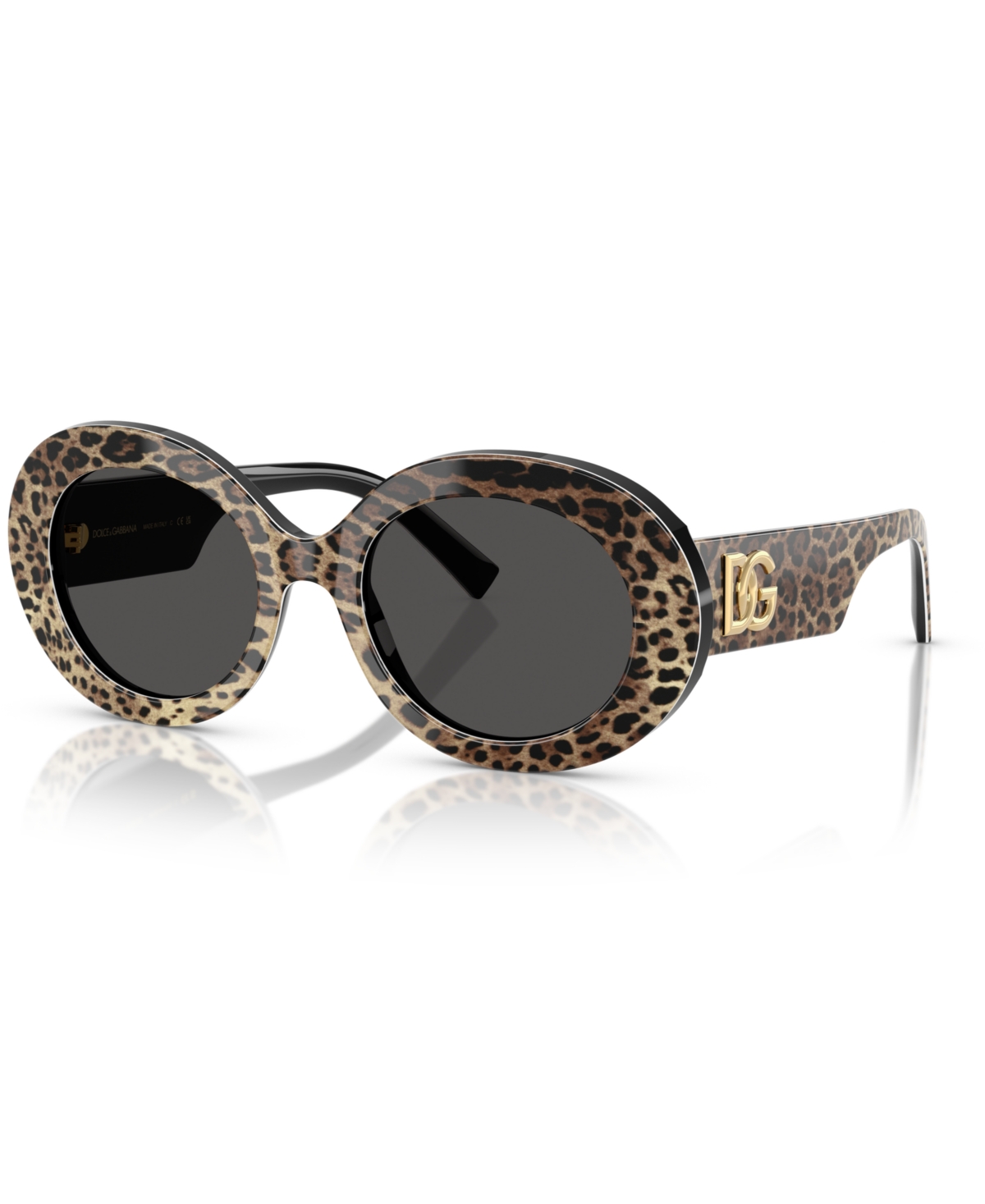 Dolce & Gabbana Leopard-print Round-frame Sunglasses In Top Leo On Black