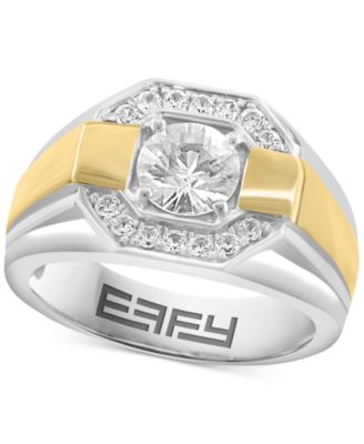 EFFY&reg; Men's Zircon Octagon Framed Ring (2-1/4 ct. t.w.) in Sterling Silver & 14k Gold-Plate