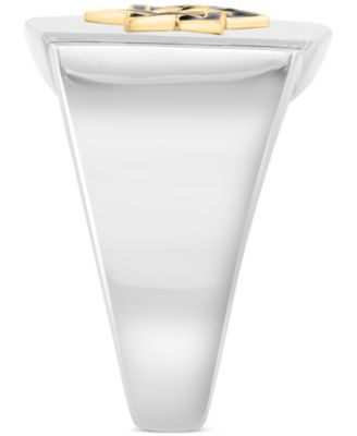 EFFY&reg; Men's Black Enamel Star of David Ring in Sterling Silver & 14k Gold-Plate