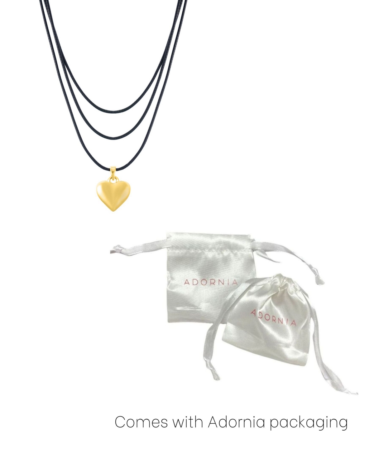 Adornia Gold Adjustable Puffy Heart With Black Chord Bolo Necklace In Gold