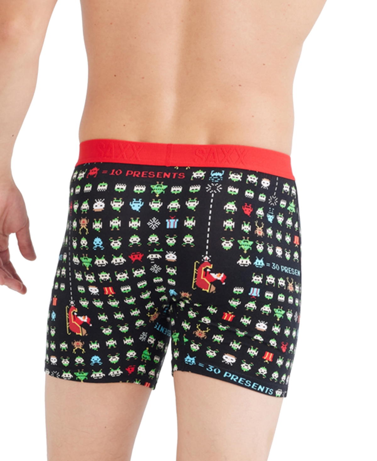 Saxx Men's Ultra Super Soft Relaxed-Fit Moisture-Wicking Holiday Printed Boxer Briefs - Sleigh Invaders-black