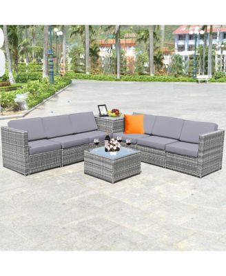 8 PCS Wicker Sofa Rattan Furniture Set Patio Furniture w/ Storage Outdoor