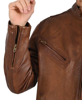 Men's Modern Caf&eacute; Racer Leather Jacket