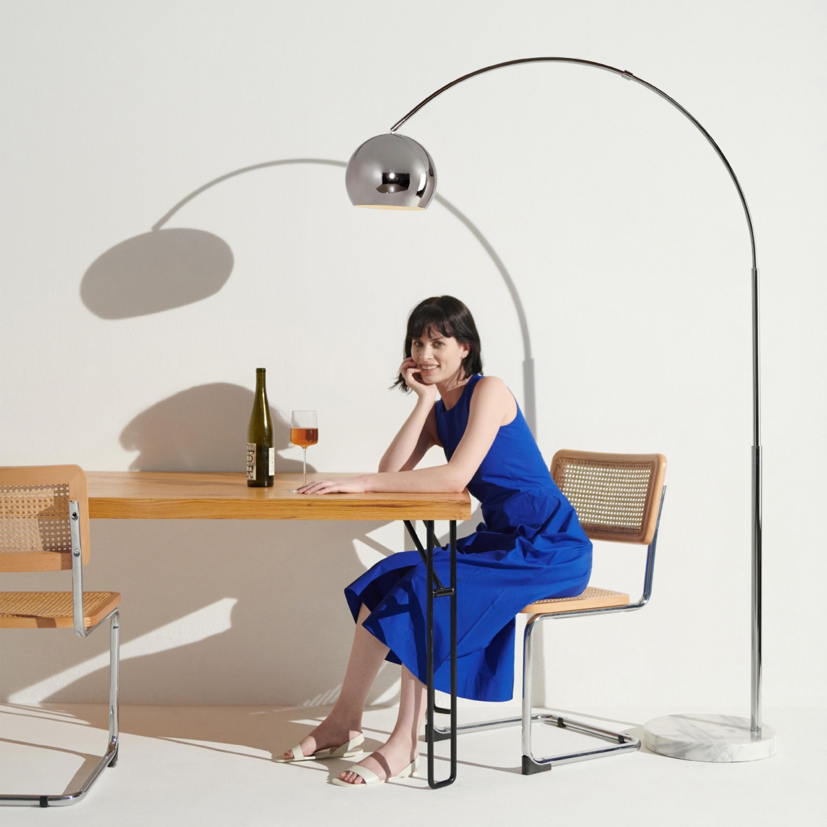 Olivia Led Contemporary Arc Floor Lamp with Heavy-Weighted Marble Base (75"), Bulb Included