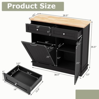 15.5 Gallon Kitchen Tilt Out Trash Cabinet Rubber Wood Tabletop 2 Drawers