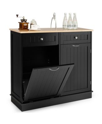 15.5 Gallon Kitchen Tilt Out Trash Cabinet Rubber Wood Tabletop 2 Drawers