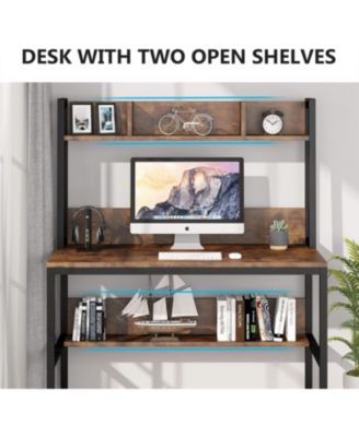 Computer Desk with Hutch, Wooden Small 42-inch Desk, Industrial Simple Office Desk with Storage Space for Home Office