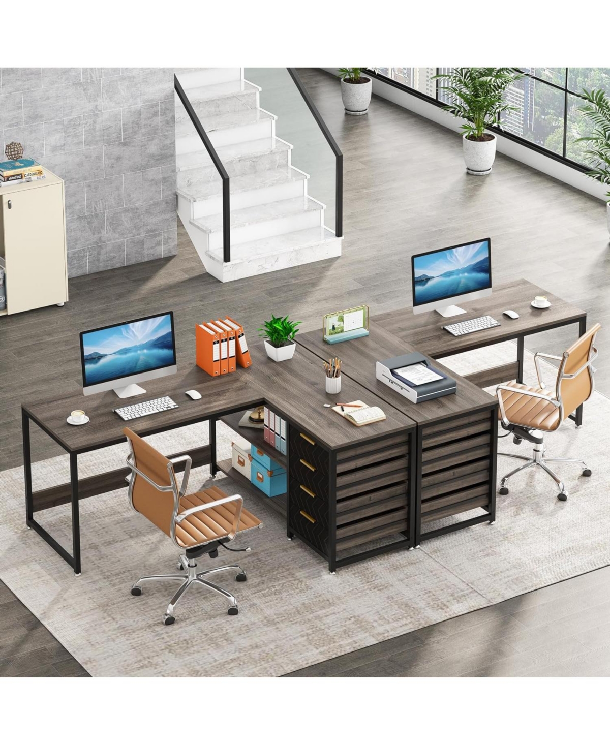 Tribesigns L Shaped Computer Desk with Storage Drawers, 59 inch Corner Desk with Shelves, Reversible L-Shaped Office Desk Writing Table Workstation fo