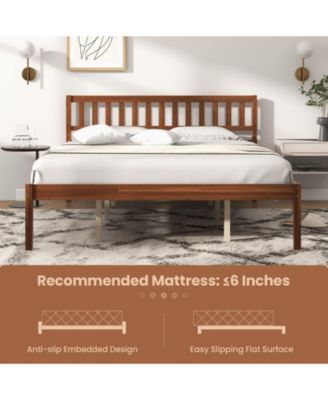 Queen Size Wood Bed Frame with Headboard and Slat Support-Queen Size