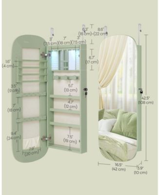Wall/Door Mounted Jewelry Cabinet – Full-Length Mirror with Storage for Rings, Necklaces, and Accessories