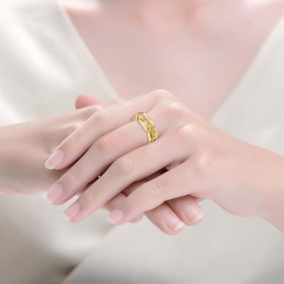 14k Gold Plated with Clear Cubic Zirconia Pave Chain Link Ring